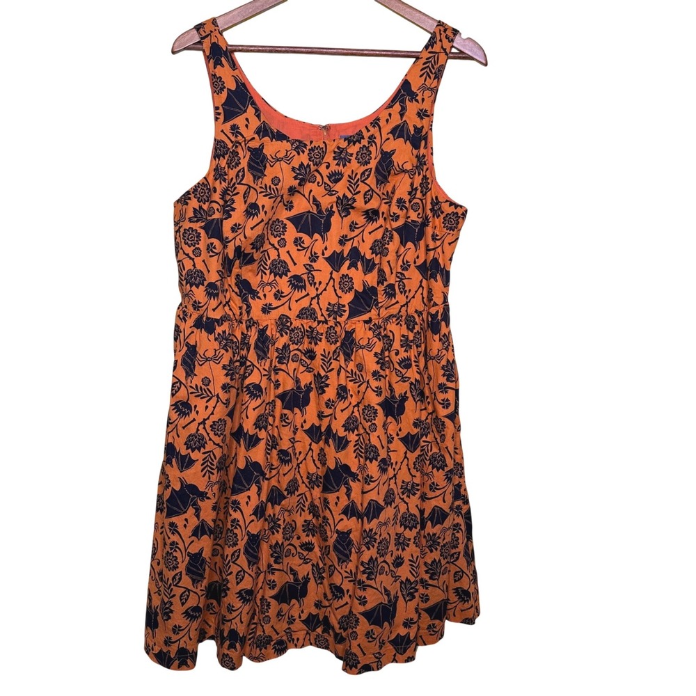 ModCloth Orange Halloween Bat Spider Print Fit Flare Dress Womens 1X Sleeveless